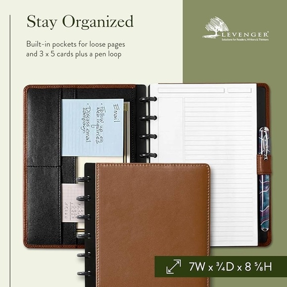 Levenger Circa Leather Foldover Notebook, junior size in saddle color no insert - Picture 7 of 8